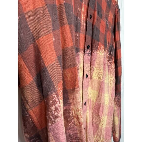 Upcycled L.L. Bean Flannel Shirt Bleach Dyed One of a Kind XL Cotton Unisex Red - Picture 4 of 7